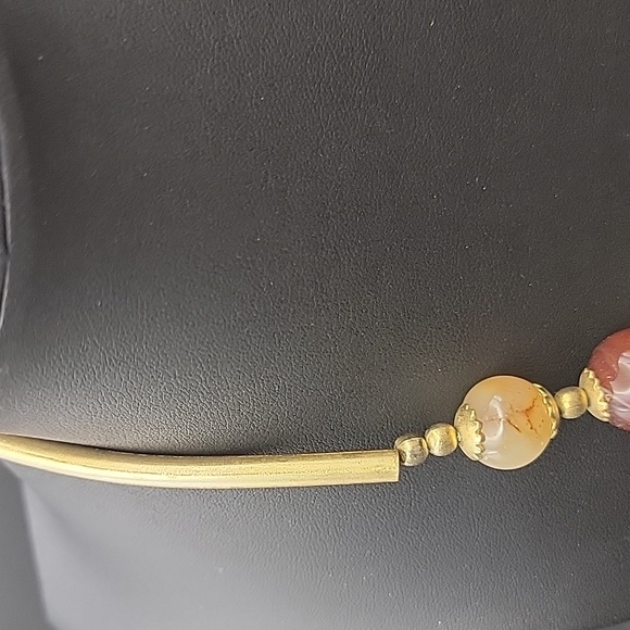 Elegant Gold Tone Chunky 24mm Agate Gemstone Beads Beaded Chunky 21" Necklace - Picture 3 of 11